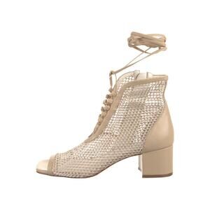 Daniella Sheval Nola Mesh Lace Leather Open Toe Ankle Boot Beige Nude 36.5 /US 6